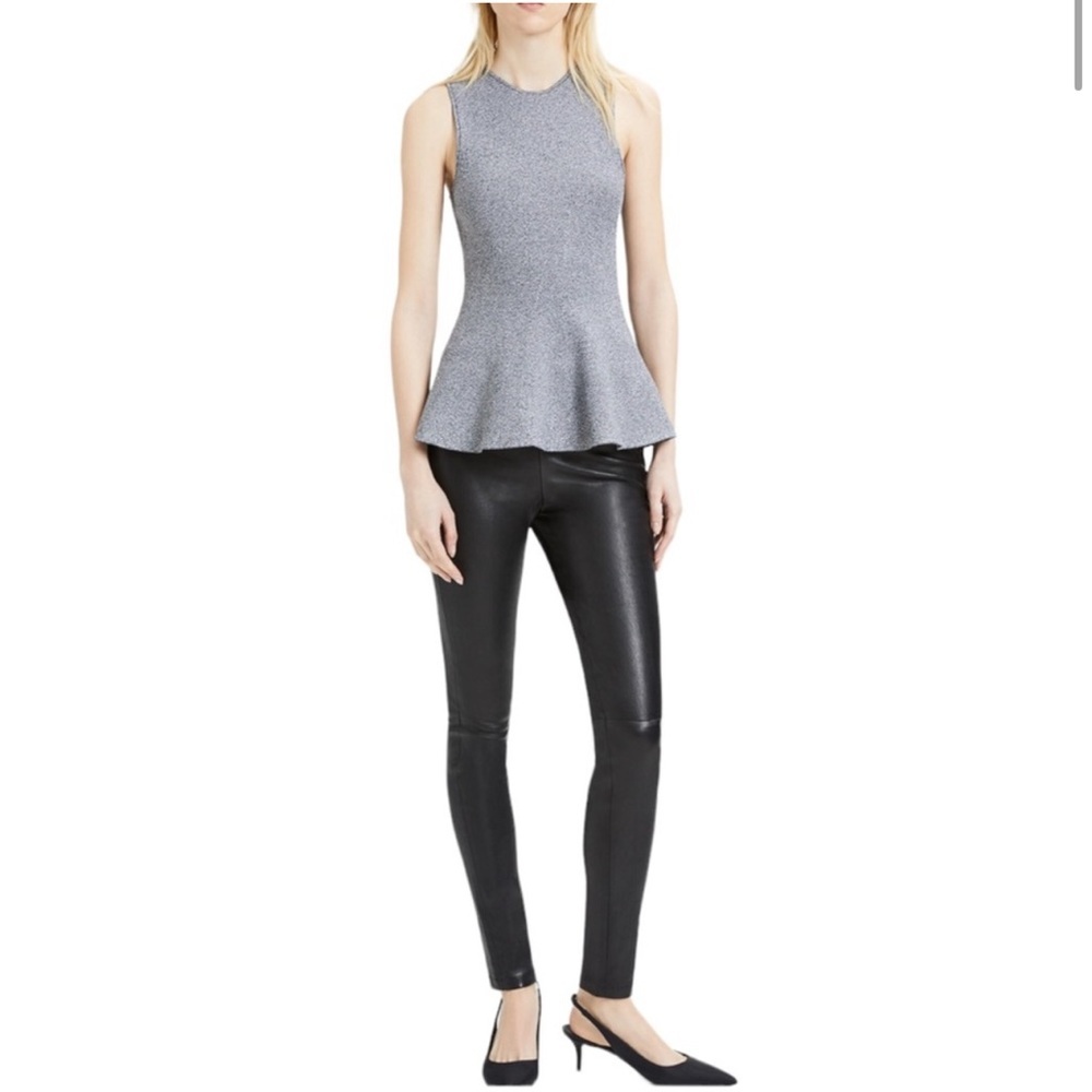Theory classic peplum stretch knit top black and white knit size small